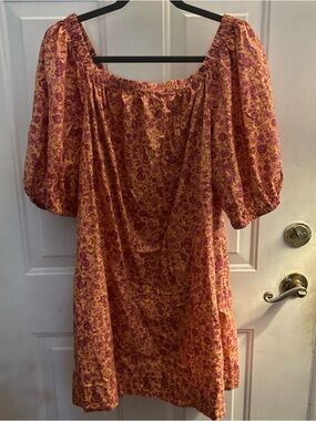 OLD NAVY PINK FLORAL Off-Shoulder Pockets Mini Swing Dress size Large